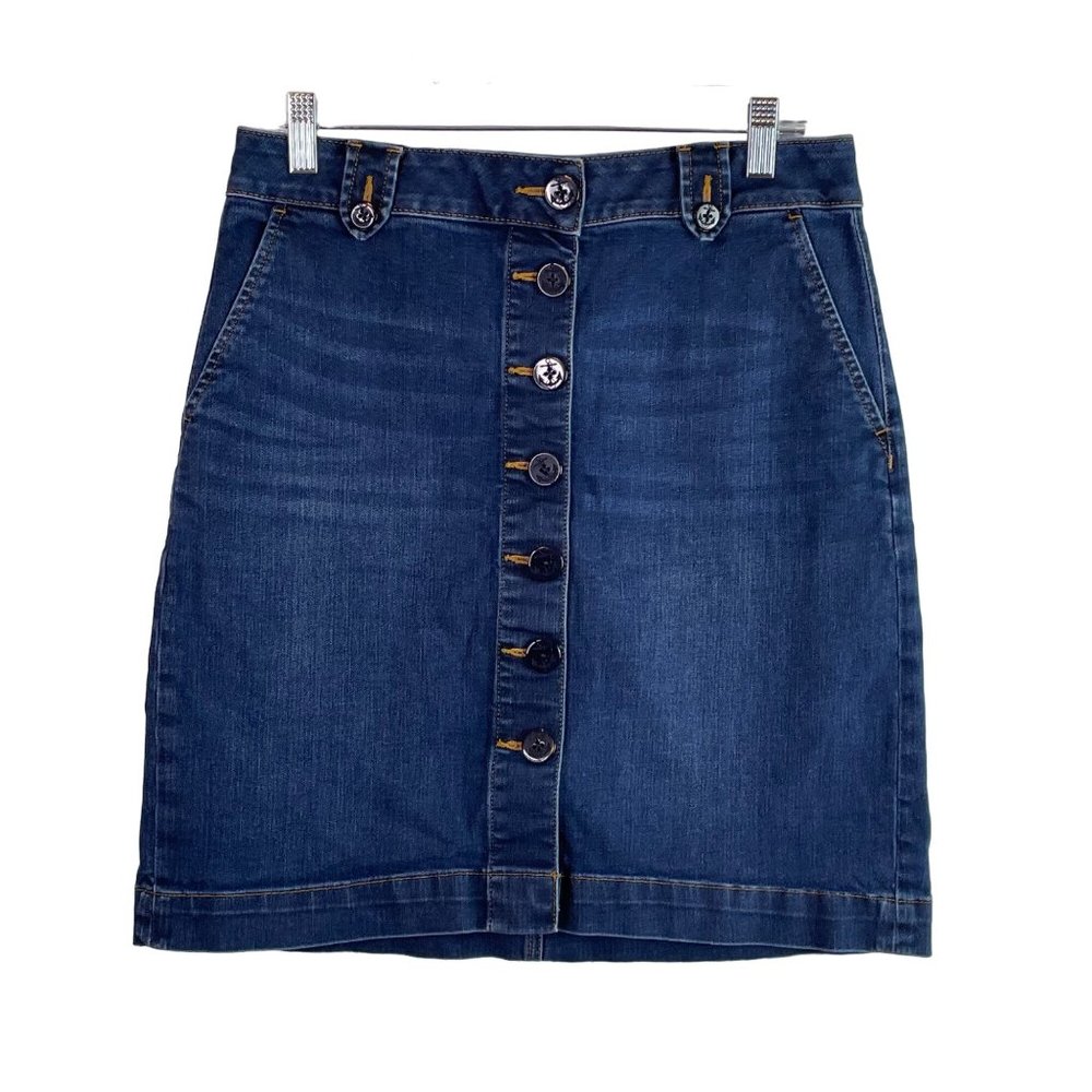 Talbots Denim Jean Button Front Skirt Pencil Size 6 Knee Length
